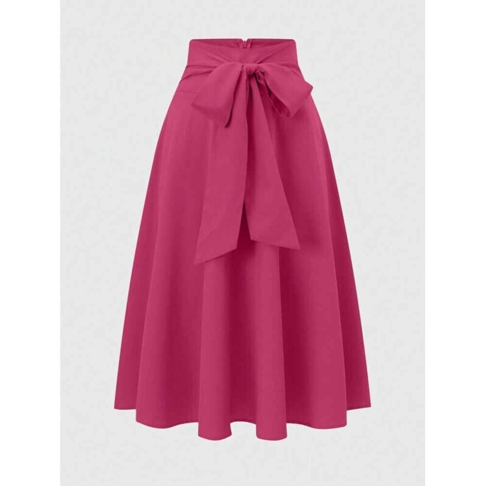 Franclia Solid High Waist Belted Flare Skirt For
